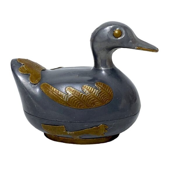 Vintage Duck Box Metal Trinket Holder 4" long - Picture 2 of 8